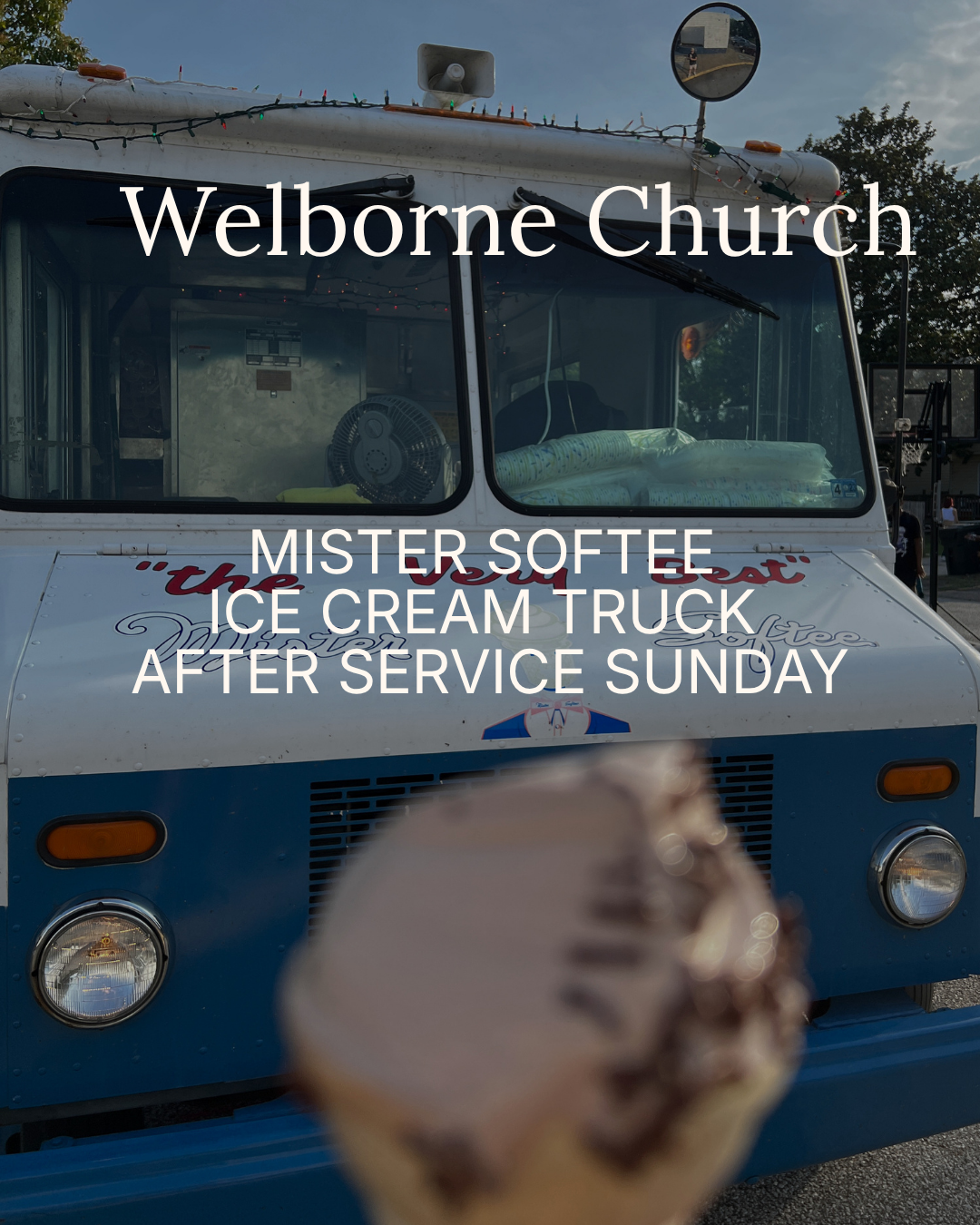 Mister Softee ice cream truck after Sunday service at Welborne Church